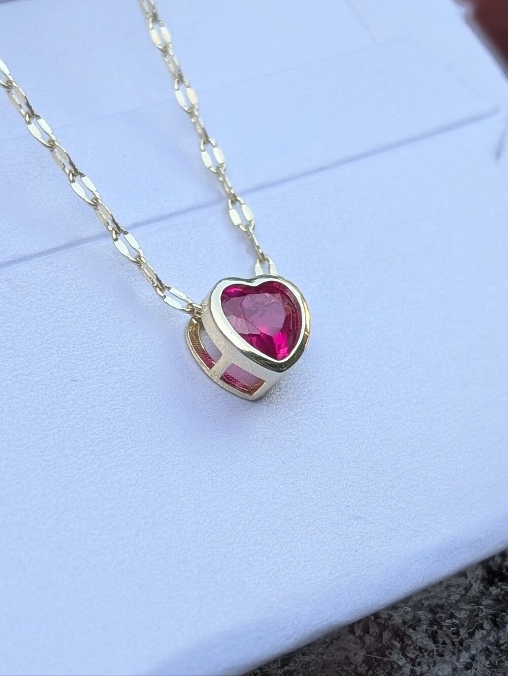 Petite Pink Bezel Set Heart Pendant Necklace